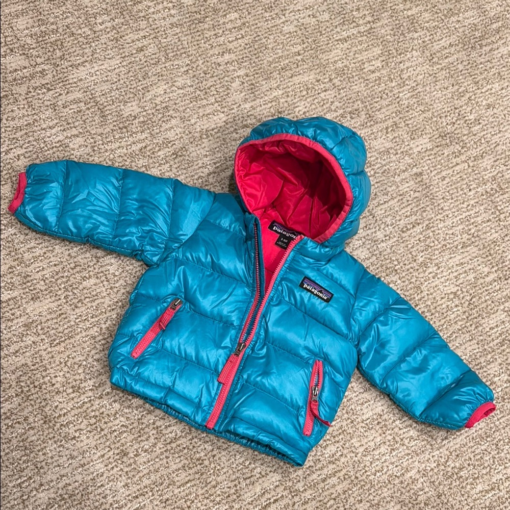 Patagonia Teal and Hot Pink Hooded Jacket